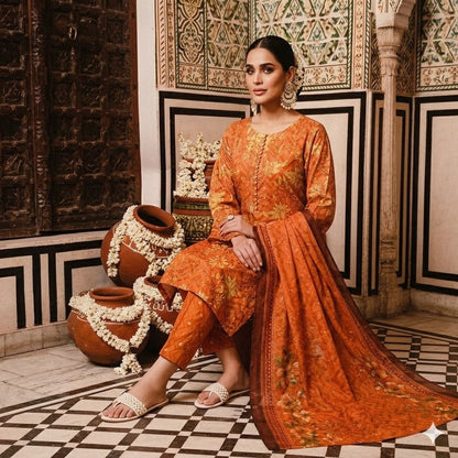 3PC Digital Printed Lawn Collection With Embroided Neck Line And Daman SC-1044