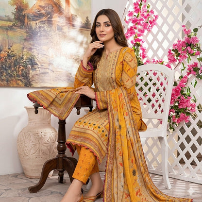 3PC Digital Printed Lawn Collection With Embroided Neck Line And Daman SC-1045
