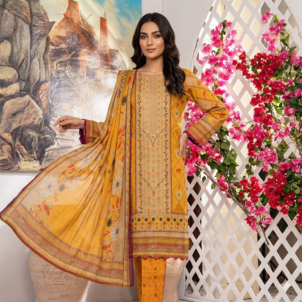3PC Digital Printed Lawn Collection With Embroided Neck Line And Daman SC-1045