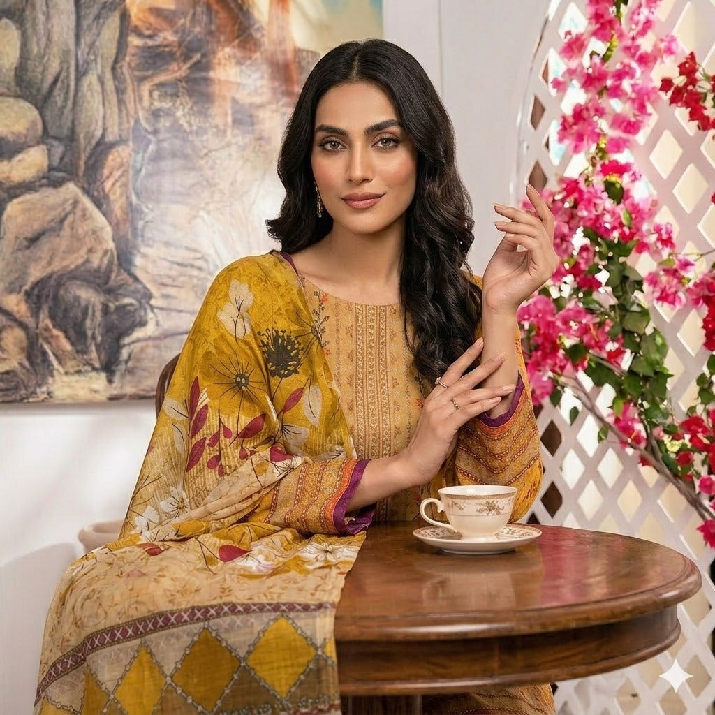 3PC Digital Printed Lawn Collection With Embroided Neck Line And Daman SC-1045