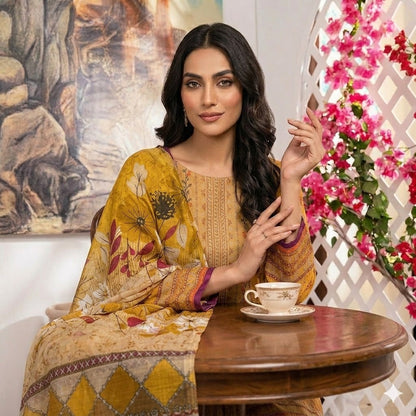 3PC Digital Printed Lawn Collection With Embroided Neck Line And Daman SC-1045