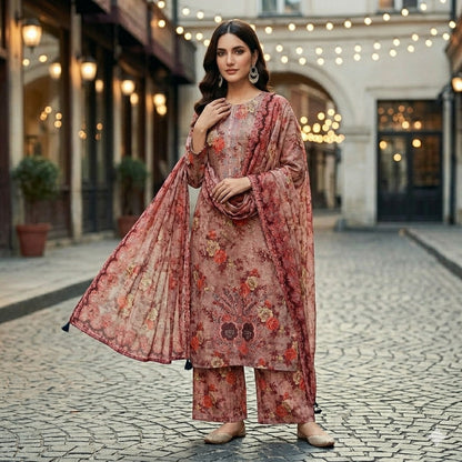 3PC Digital Printed Lawn Collection With Embroided Neck Line And Daman SC-1046