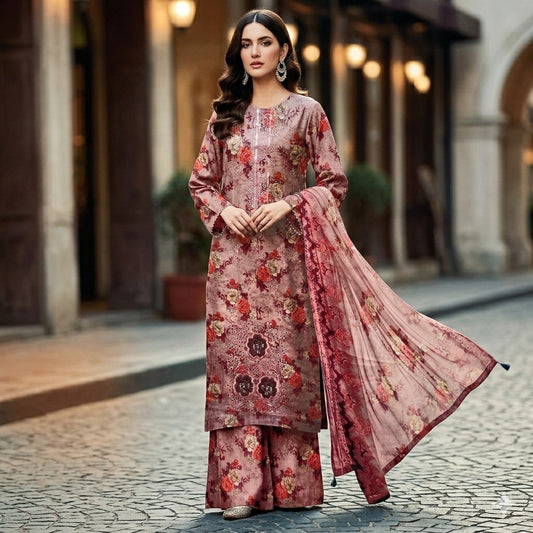 3PC Digital Printed Lawn Collection With Embroided Neck Line And Daman SC-1046