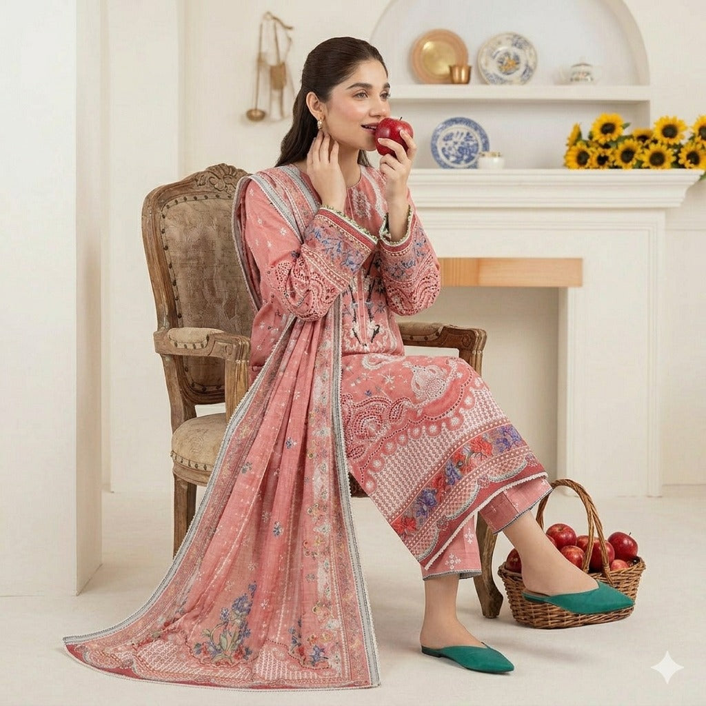3PC Digital Printed Lawn Collection With Embroided Neck Line And Daman SC-1047