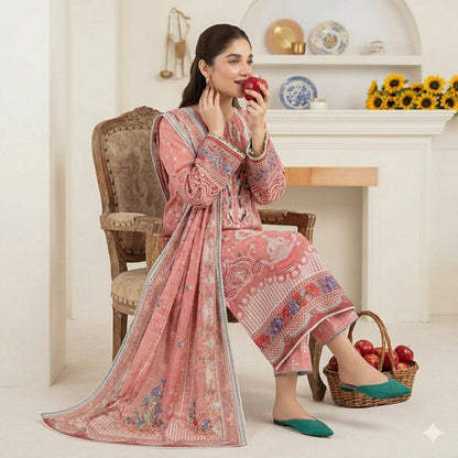 3PC Digital Printed Lawn Collection With Embroided Neck Line And Daman SC-1047