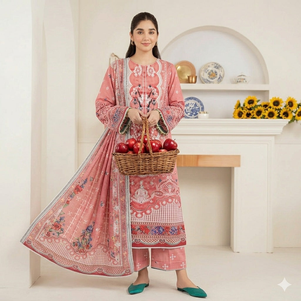 3PC Digital Printed Lawn Collection With Embroided Neck Line And Daman SC-1047