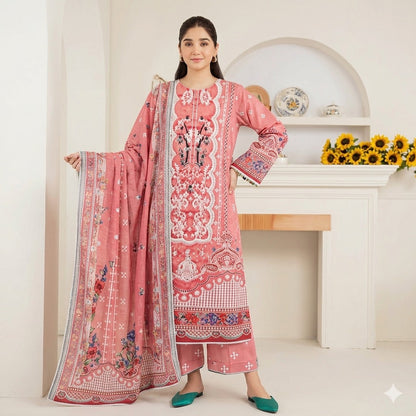 3PC Digital Printed Lawn Collection With Embroided Neck Line And Daman SC-1047