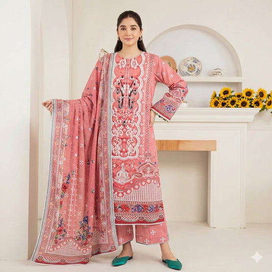 3PC Digital Printed Lawn Collection With Embroided Neck Line And Daman SC-1047