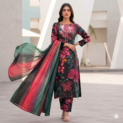 3PC Digital Printed Lawn Collection With Embroided Neck Line And Daman SC-1048
