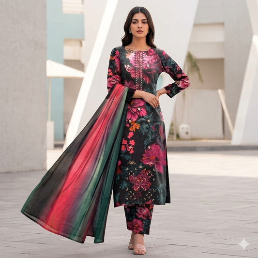 3PC Digital Printed Lawn Collection With Embroided Neck Line And Daman SC-1048