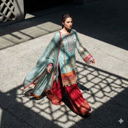 3PC Digital Printed Lawn Collection With Embroided Neck Line And Daman SC-1032
