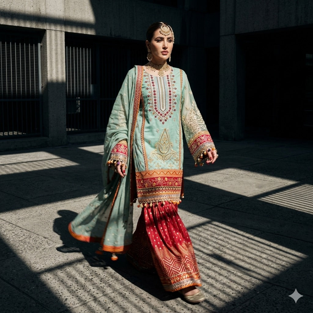 3PC Digital Printed Lawn Collection With Embroided Neck Line And Daman SC-1032