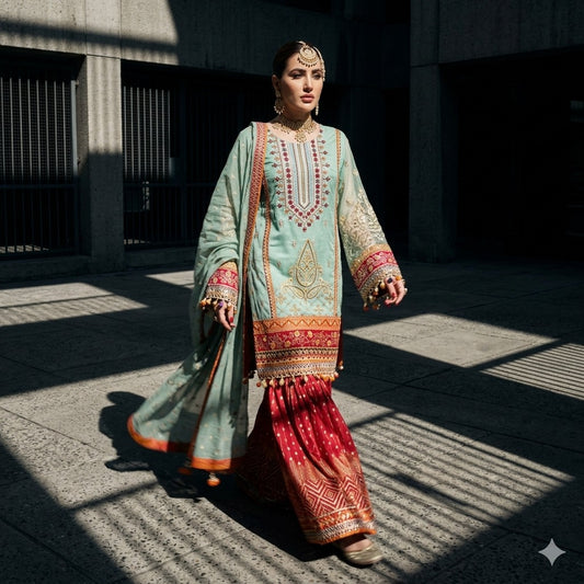 3PC Digital Printed Lawn Collection With Embroided Neck Line And Daman SC-1032
