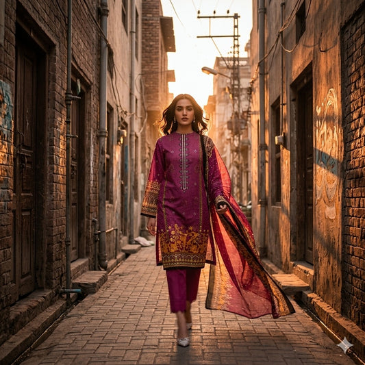 3PC Digital Printed Lawn Collection With Embroided Neck Line And Daman SC-1033
