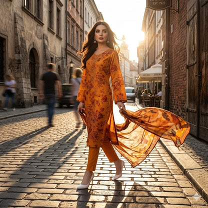 3PC Digital Printed Lawn Collection With Embroided Neck Line And Daman SC-1034