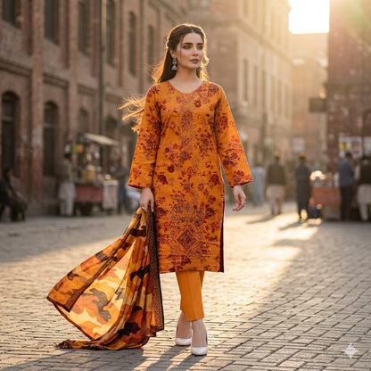3PC Digital Printed Lawn Collection With Embroided Neck Line And Daman SC-1034