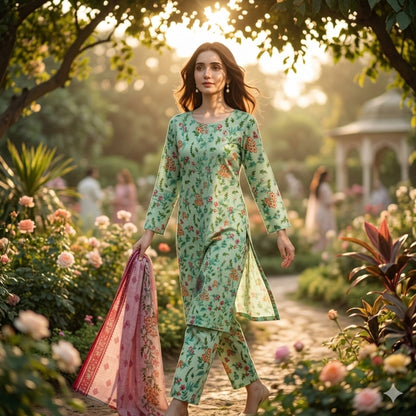 3PC Digital Printed Lawn Collection With Embroided Neck Line And Daman SC-1035
