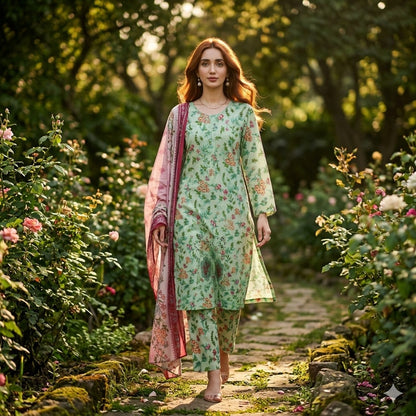 3PC Digital Printed Lawn Collection With Embroided Neck Line And Daman SC-1035