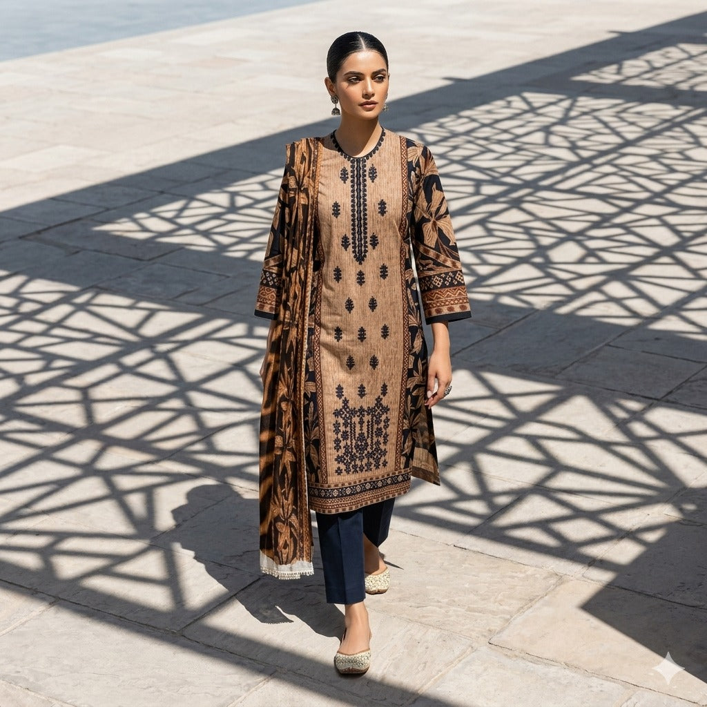 3PC Digital Printed Lawn Collection With Embroided Neck Line And Daman SC-1030