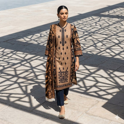 3PC Digital Printed Lawn Collection With Embroided Neck Line And Daman SC-1030