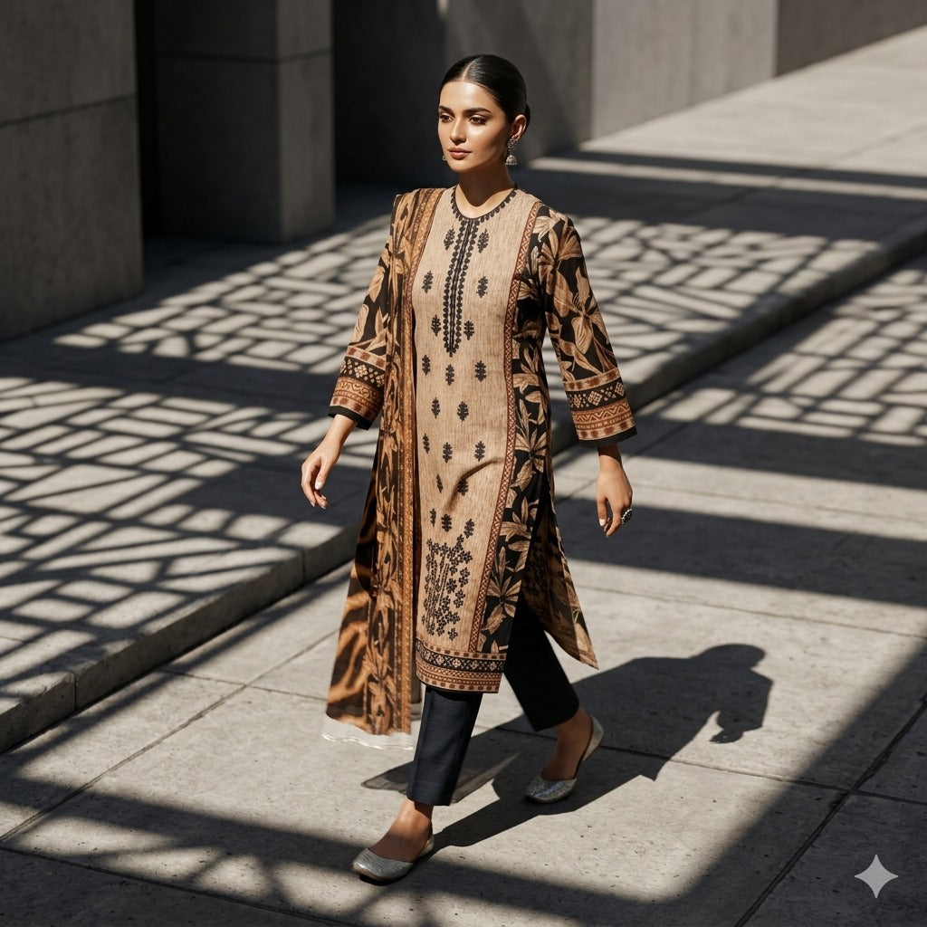 3PC Digital Printed Lawn Collection With Embroided Neck Line And Daman SC-1030