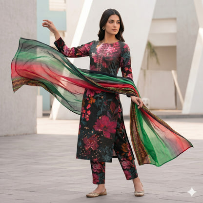 3PC Digital Printed Lawn Collection With Embroided Neck Line And Daman SC-1048