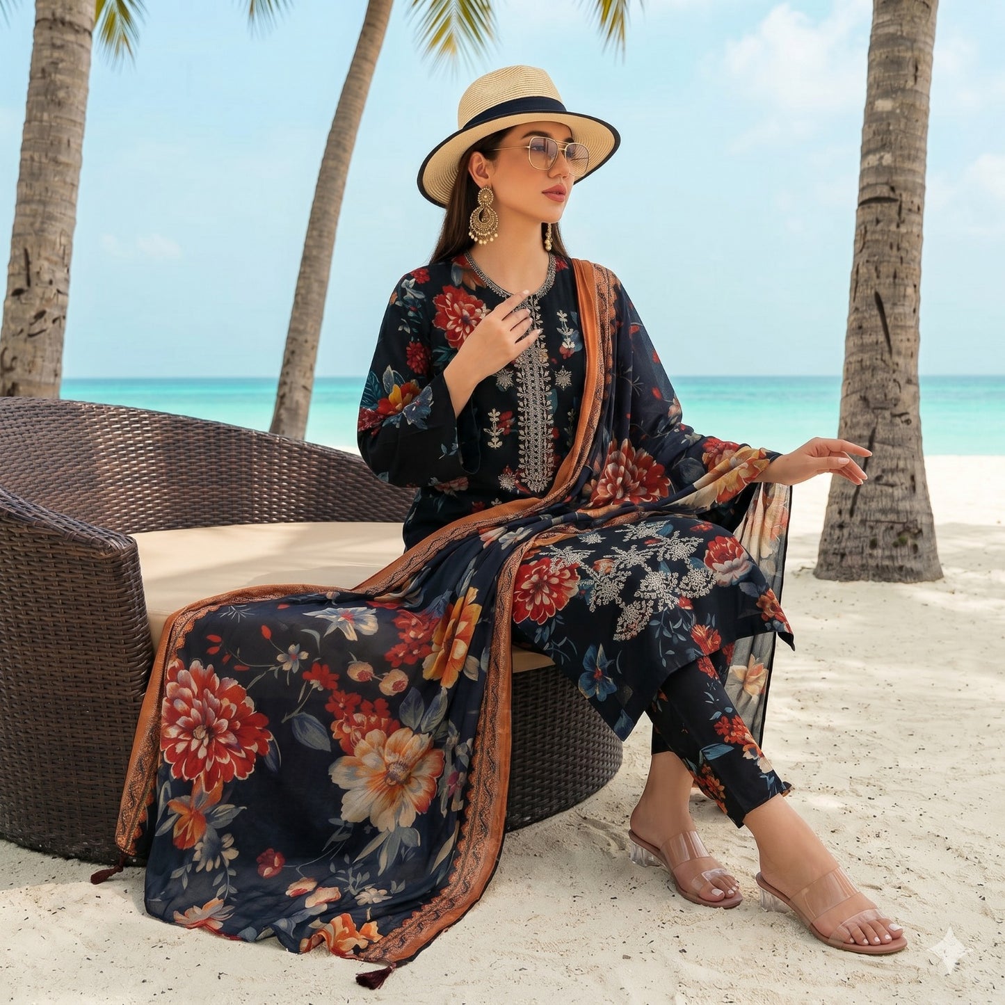 3PC Digital Printed Lawn Collection With Embroided Neck Line And Daman SC-1050
