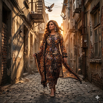 3PC Digital Printed Lawn Collection With Embroided Neck Line And Daman SC-1039