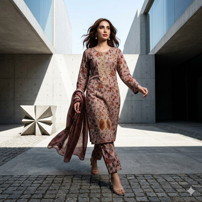 3PC Digital Printed Lawn Collection With Embroided Neck Line And Daman SC-1040