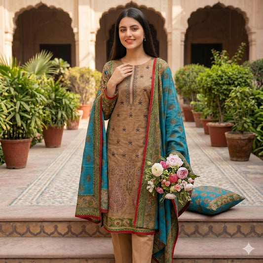 3PC Digital Printed Lawn Collection With Embroided Neck Line And Daman SC-1051