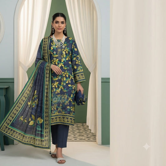 3PC Digital Printed Lawn Collection With Embroided Neck Line And Daman NSC-1073