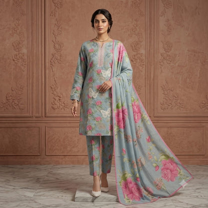 3PC Digital Printed Lawn Collection With Embroided Neck Line And Daman NSC-1074