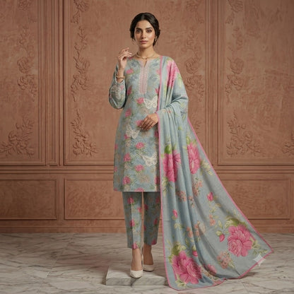 3PC Digital Printed Lawn Collection With Embroided Neck Line And Daman NSC-1074