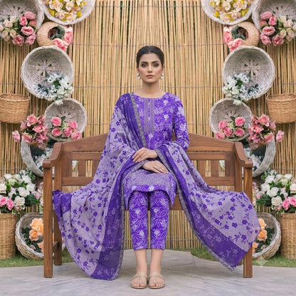 3PC Digital Printed Lawn Collection With Embroided Neck Line And Daman NSC-1078