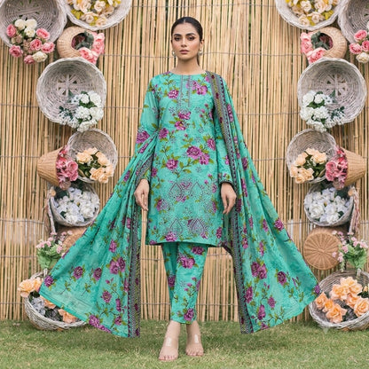 3PC Digital Printed Lawn Collection With Embroided Neck Line And Daman NSC-1079