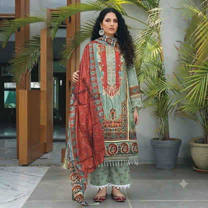 3PC Digital Printed Lawn Collection With Embroided Neck Line And Daman NSC-1080