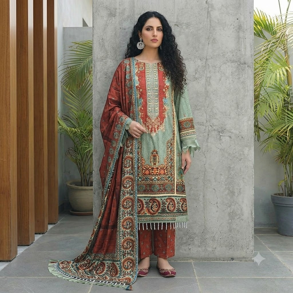 3PC Digital Printed Lawn Collection With Embroided Neck Line And Daman NSC-1080
