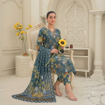 3PC Digital Printed Lawn Collection With Embroided Neck Line And Daman NSC-1081
