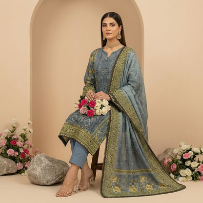 3PC Digital Printed Lawn Collection With Embroided Neck Line And Daman NSC-1082