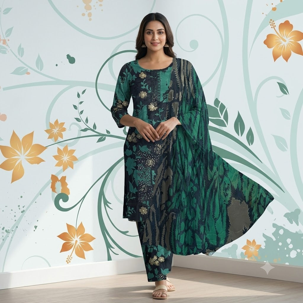 3PC Digital Printed Lawn Collection With Embroided Neck Line And Daman NSC-1069