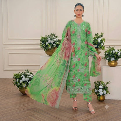 3PC Digital Printed Lawn Collection With Embroided Neck Line And Daman NSC-1052