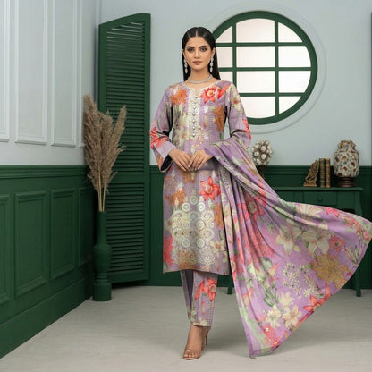 3PC Digital Printed Lawn Collection With Embroided Neck Line And Daman NSC-1058