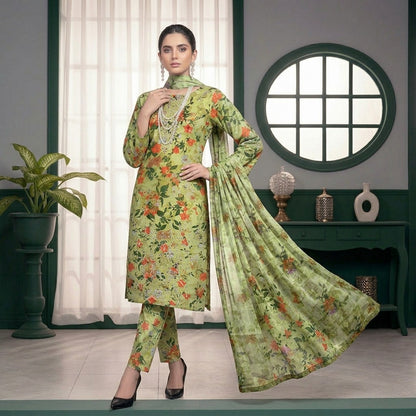 3PC Digital Printed Lawn Collection With Embroided Neck Line And Daman NSC-1059