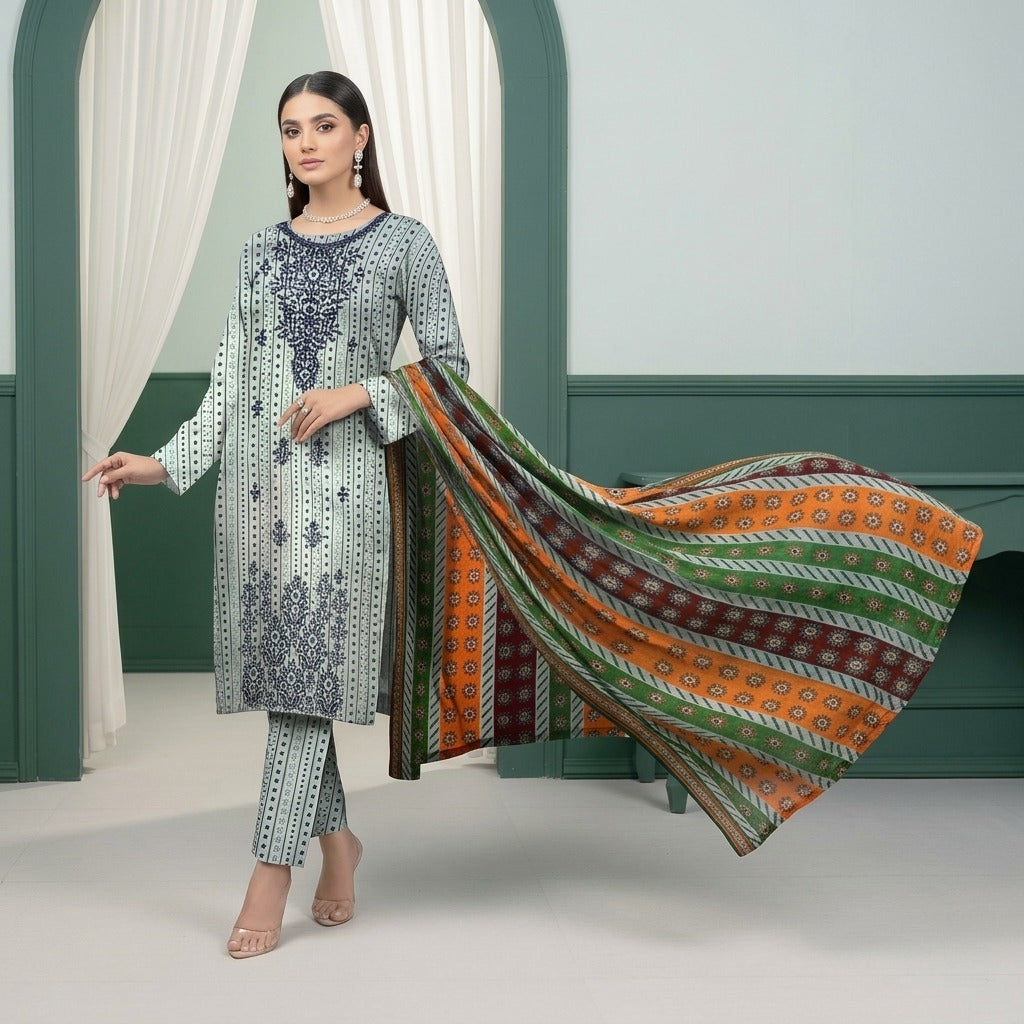 3PC Digital Printed Lawn Collection With Embroided Neck Line And Daman NSC-1061