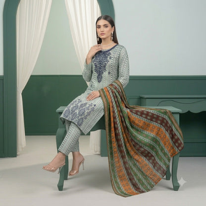 3PC Digital Printed Lawn Collection With Embroided Neck Line And Daman NSC-1061