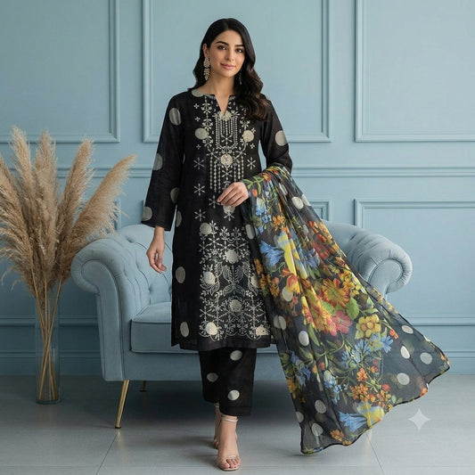 3PC Digital Printed Lawn Collection With Embroided Neck Line And Daman NSC-1062