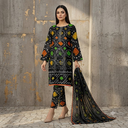 3PC Digital Printed Lawn Collection With Embroided Neck Line And Daman NSC-1064