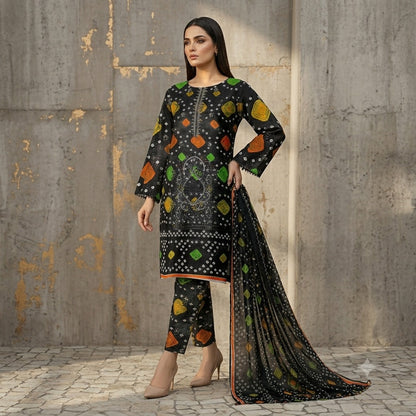 3PC Digital Printed Lawn Collection With Embroided Neck Line And Daman NSC-1064
