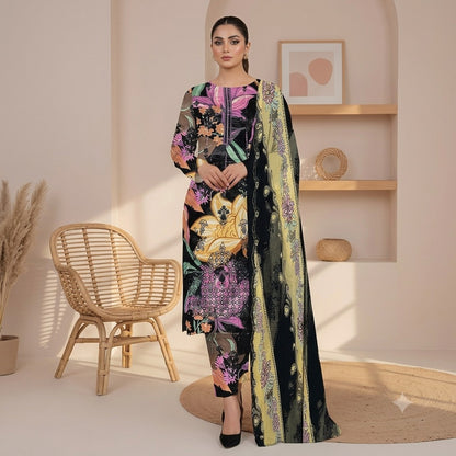 3PC Digital Printed Lawn Collection With Embroided Neck Line And Daman NSC-1065