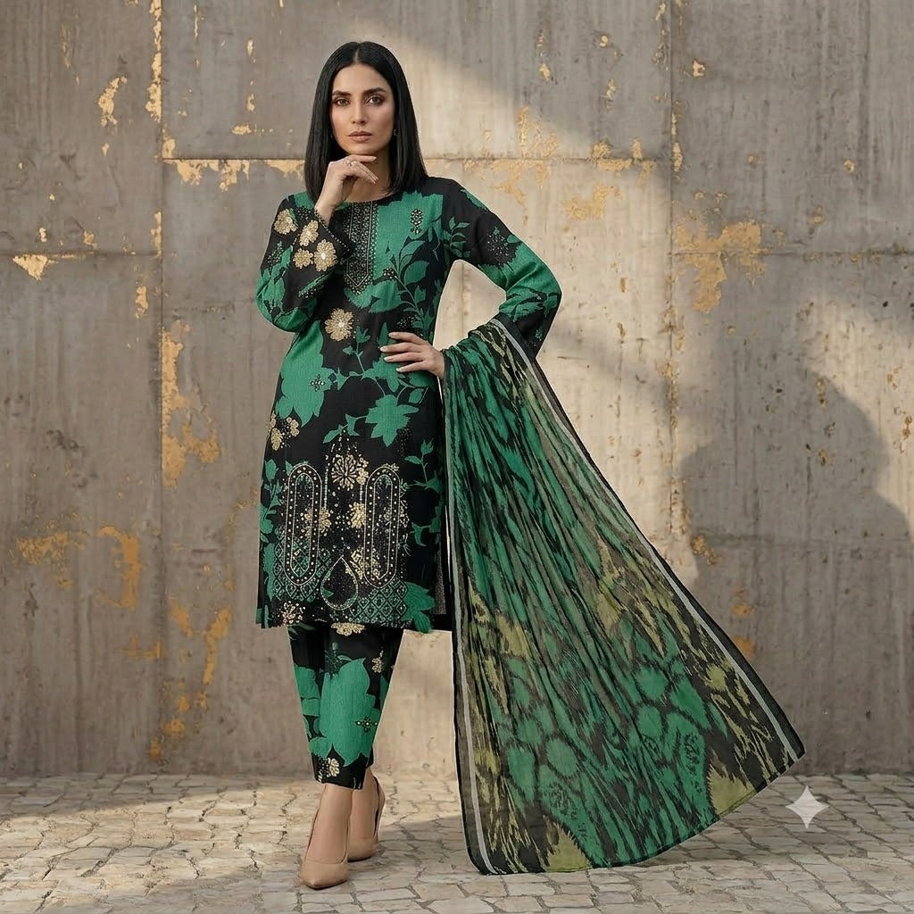 3PC Digital Printed Lawn Collection With Embroided Neck Line And Daman NSC-1066